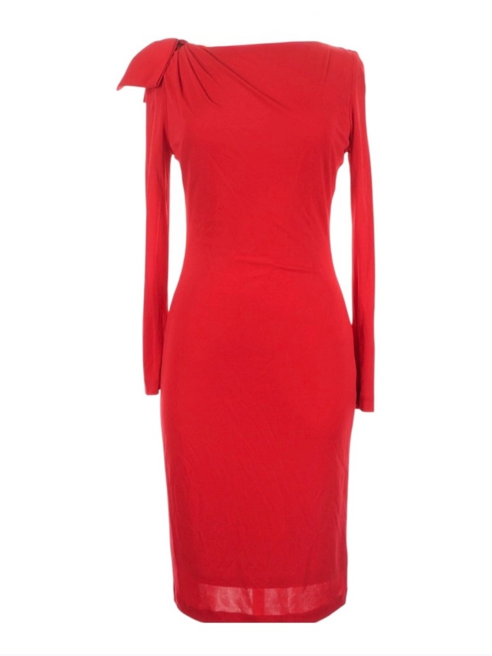 Badgley Mischka Bow Shoulder Red Midi Dress